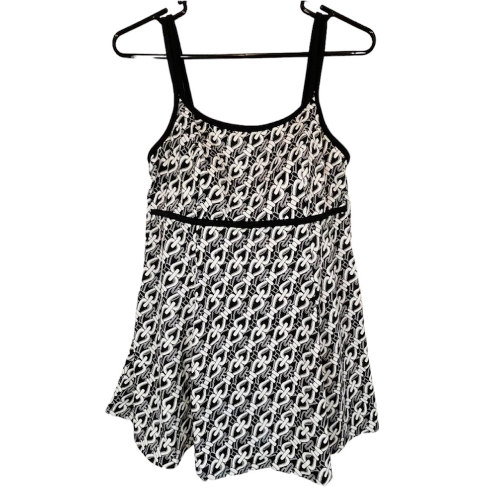 It Figures! Black and White Chain Print Swim Dress